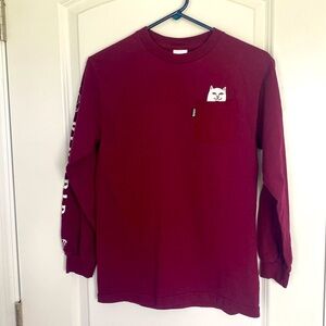 Rip N Dip Long Sleeve Maroon Shirt with White Wording on Right Sleeve